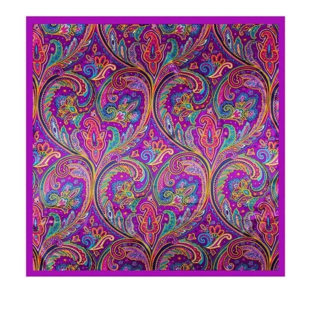 Oversized Satin square Scarf Purple Paisley boho Festival for head neck hair 💖